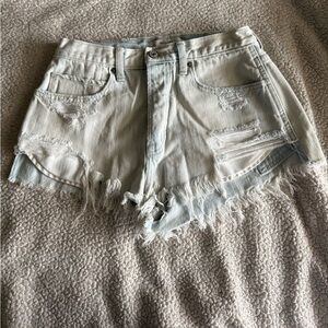 Abercrombie & Fitch Distressed Frayed Light Blue Jean Shorts